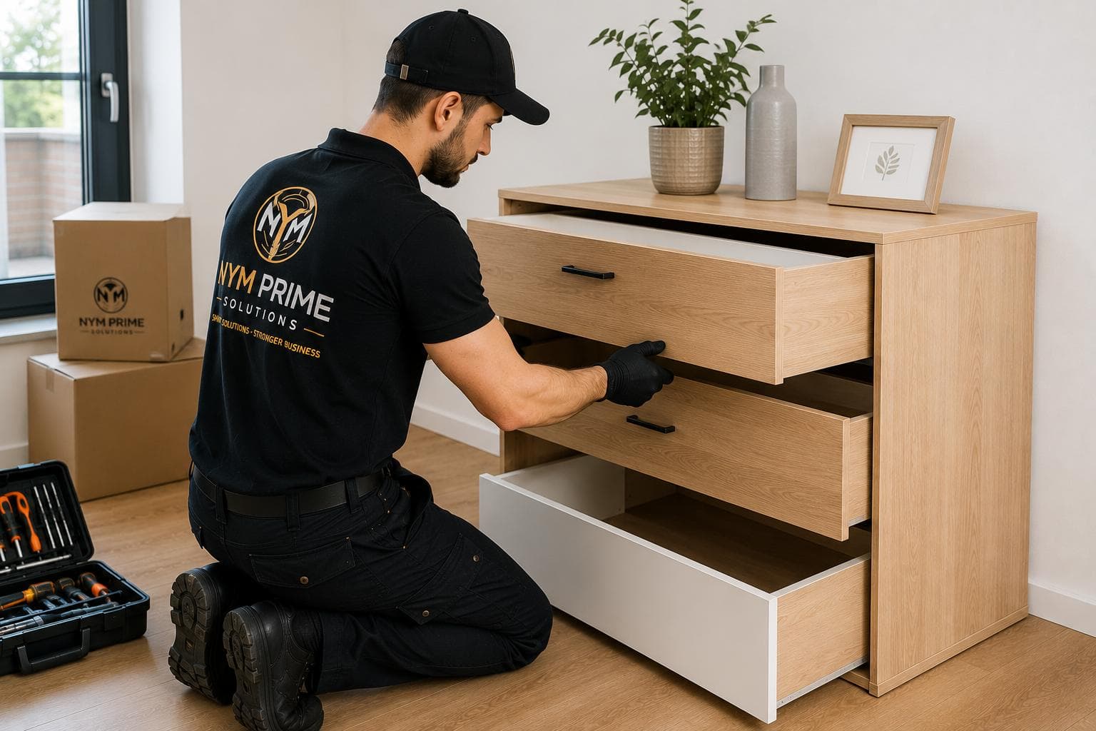 Professional assembly of bedroom furniture including beds and wardrobes