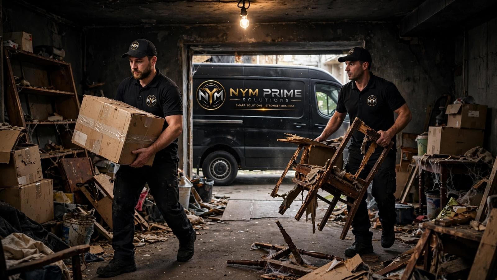 Team removing unwanted furniture from a residential property with careful handling