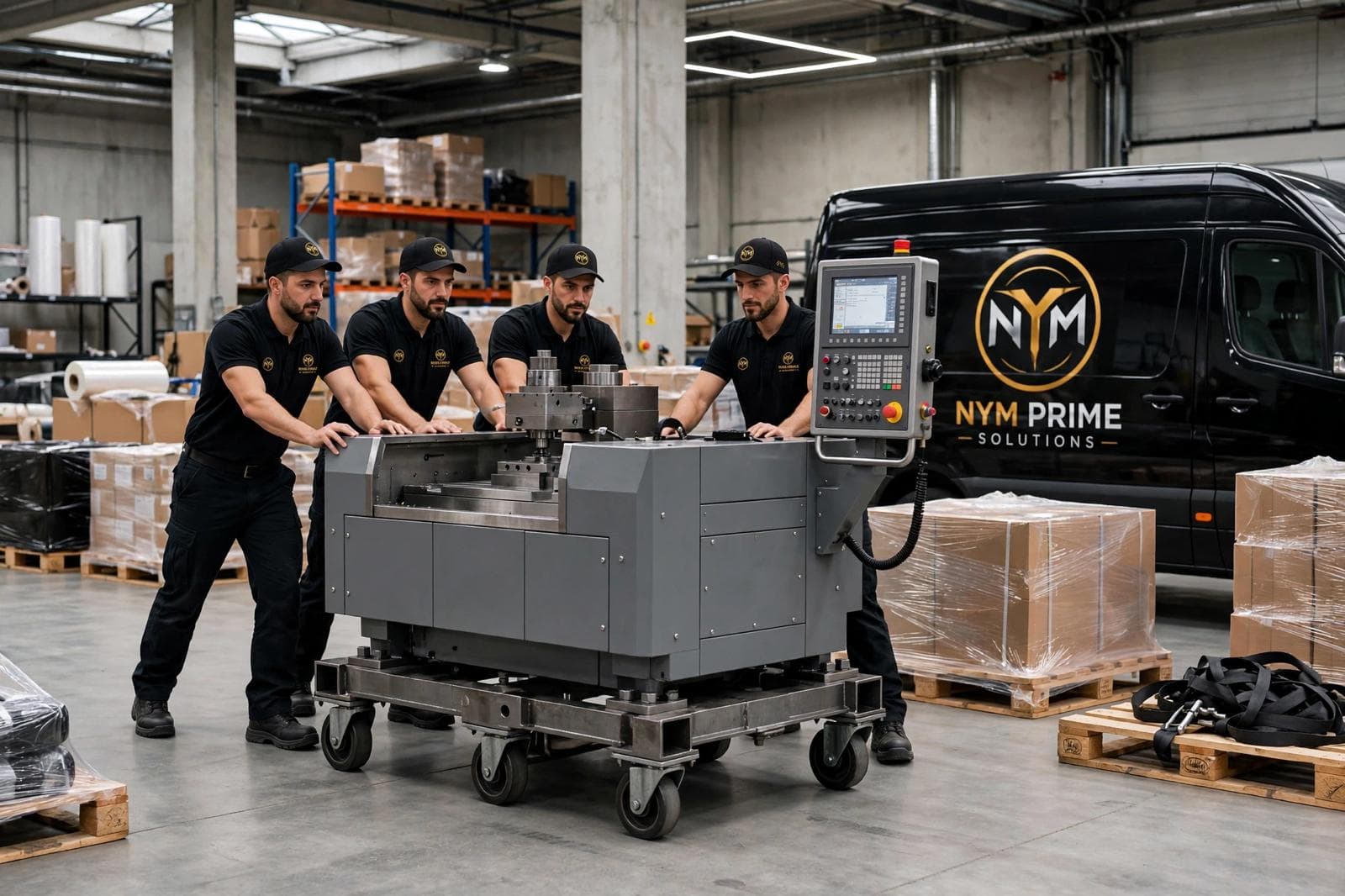 Workshop equipment secured and ready for professional transport