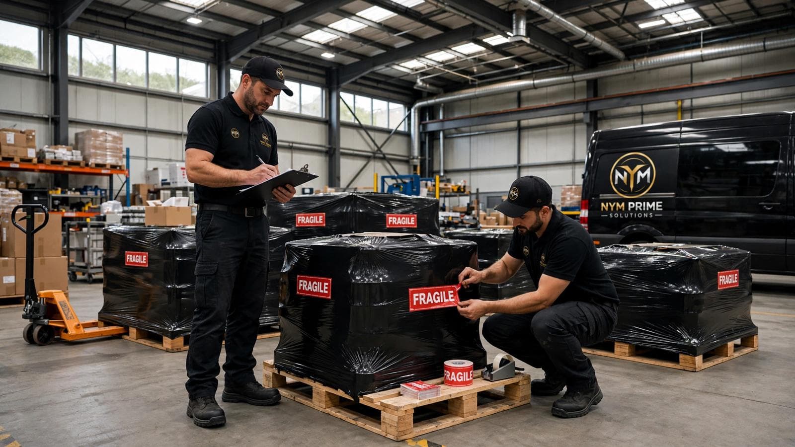 Protected transport of packaged industrial components between business locations