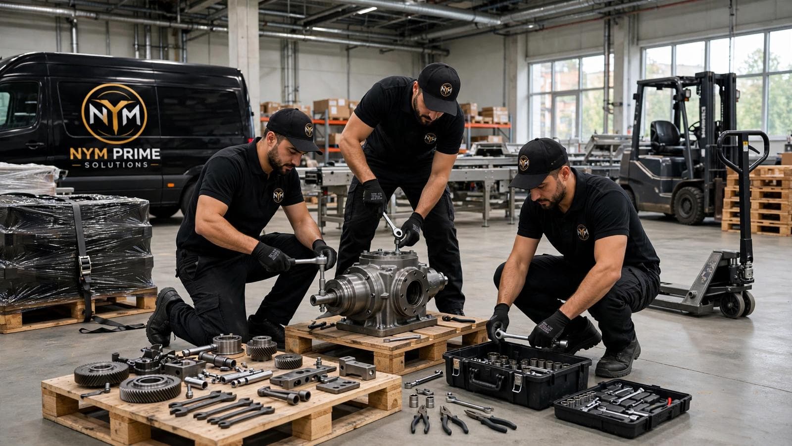 NYM Prime Solutions medewerkers coördineren zorgvuldig industrieel transport van commerciële goederen