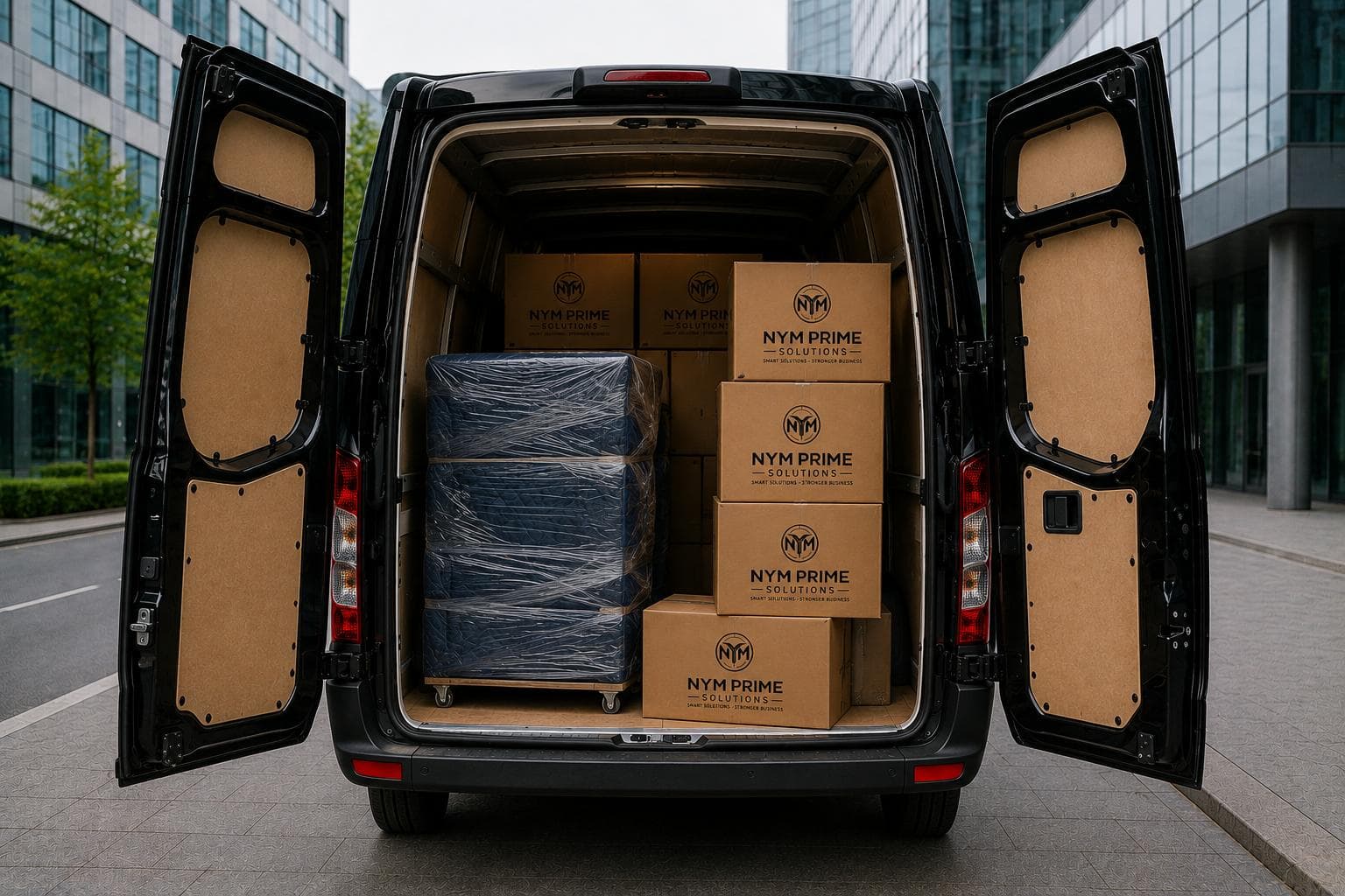IT equipment and monitors protected and prepared for office relocation transport