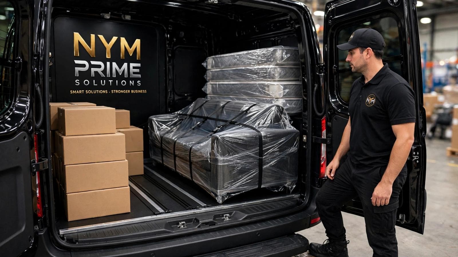 Loading preparation with labelled boxes ready for safe transport