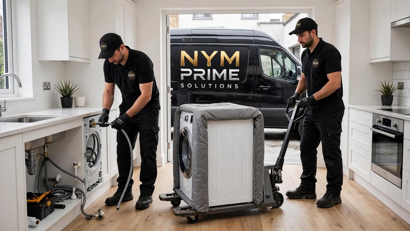 Team assisting with unloading and placement after the move